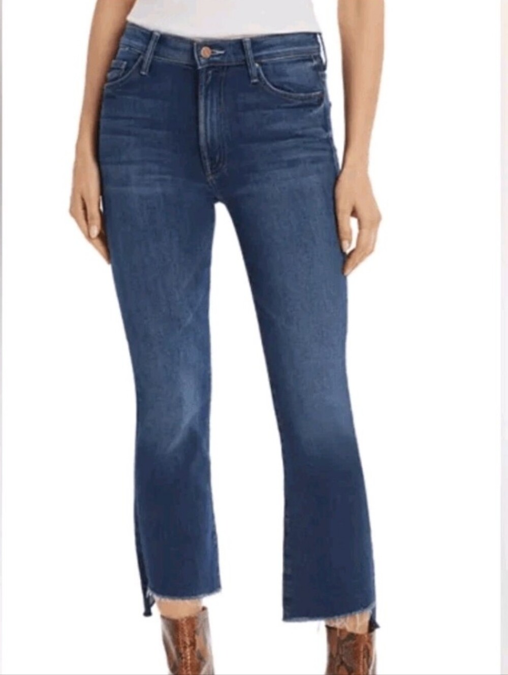 MOTHER The Insider Crop Step Fray Flared Jeans in Sweet And Sassy 24 Raw Hem